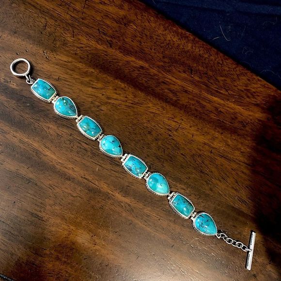 BARSE Oxidized Sterling Silver Teardrop Rectangle Turquoise Braided Bracelet - Picture 9 of 10